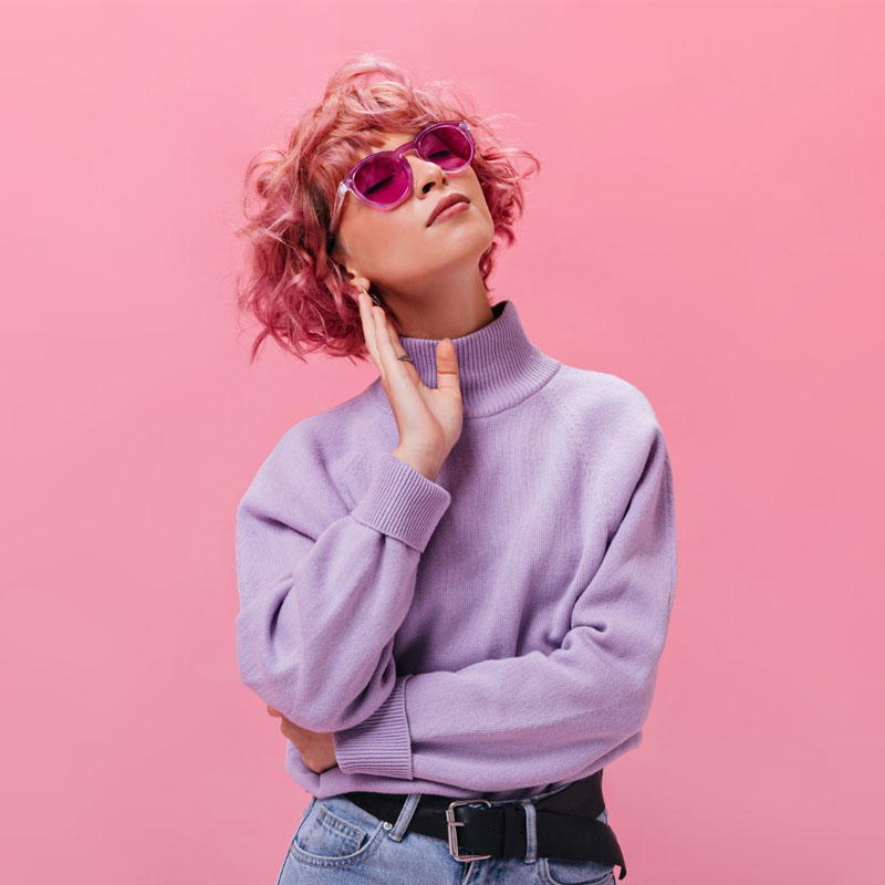 Blusa de lã, gola alta, lilás
